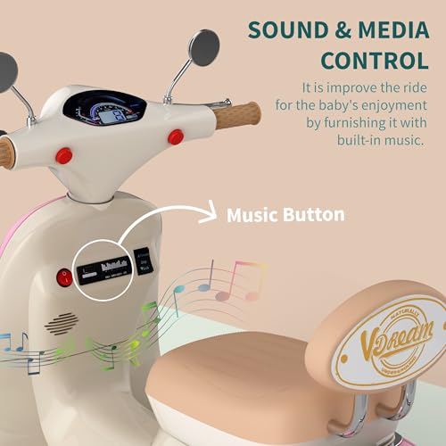 kidsROAR Electric Bike for Kids, Battery Operated Vintage Scooter for Girls and Boys with Music Wide Seat, Safe Bike for Kid, Ages 2-6 Years, Stylish & Fun Design (Pink) - Image 4