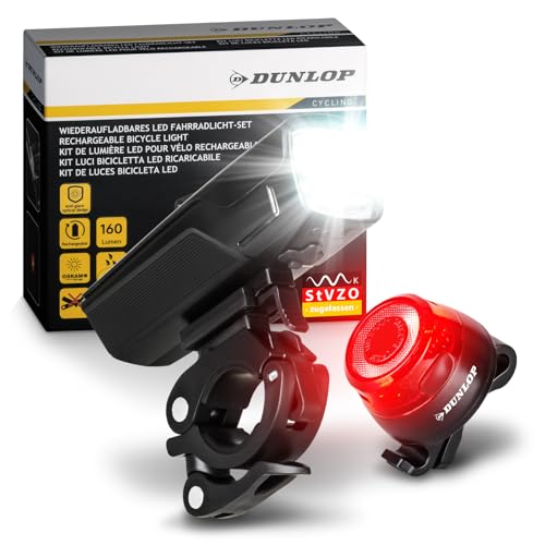 Dunlop Sports Fahrradlicht Set Fahrrad Licht - Extra helles LED mit Hochleistungs Akku -...