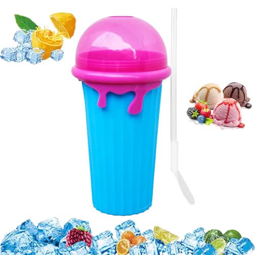 Lansls Slushy Maker, Slush Becher, Eis Zum Kneten Slushy Becher, Quick Frozen Magic Cup, Silikon Slushy Maker Cup, Slush Cup Mit Strohhalmlöffel für Diy Cola Oder Saft (Blue, 500ML)