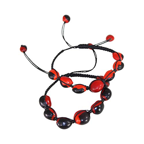 Image of EVELYN BROOKS Adjustable Macrame Ethnic Unisex Good Luck Bracelet w /Meaningful Good Luck Huayruro Seed Beads - Great gifts for HIM & for HER