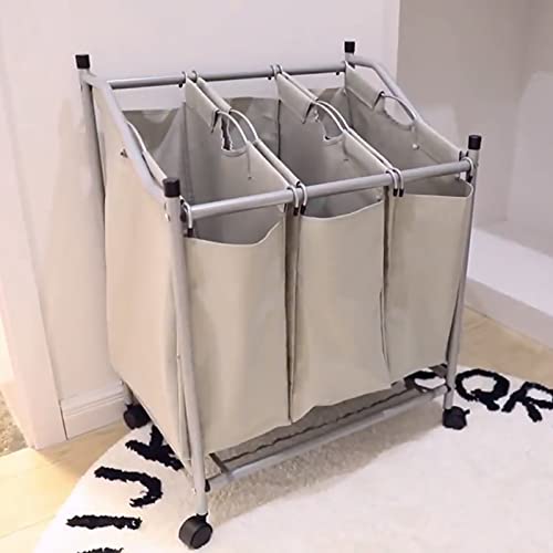 Cesto para ropa sucia móvil con 3 bolsas de tela y ruedas para lavadero 2