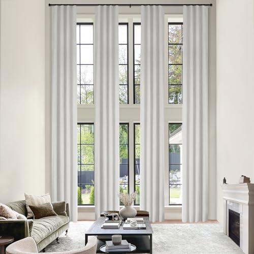 Frelement Full Light Blocking Curtains 120 Inches Long Drapes for Bedroom Living Room Thermal Insulated Curtains Chenille Curtain Drapes Flat Hooks Curtains, 50" W x 120" L, 2 Panels, White