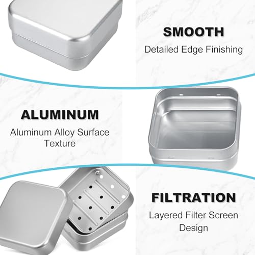 Soodyoow 2 Stück Seifendose aus Aluminium, Seifenbox, Seifendose Reise, Aufbewahrung Seifenschale Metall Aluminium mit Abtropfgitter und Deckel, Edelstahl Soap Box für Camping, Reisen, und Zuhause