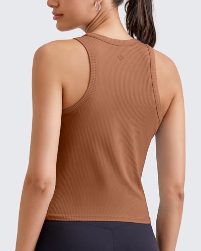 Image of G4Free Workout Tank Tops for Women Slim Fitted Racerback Ribbed Athletic Gym Yoga Tanks Summer Casual