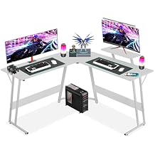 L Shaped Gaming Desk, 50 Inch Corner Desk, Office Computer Desk with Large Monitor Stand for Home Office Sturdy Writing Workstation, Easy to Assemble, White