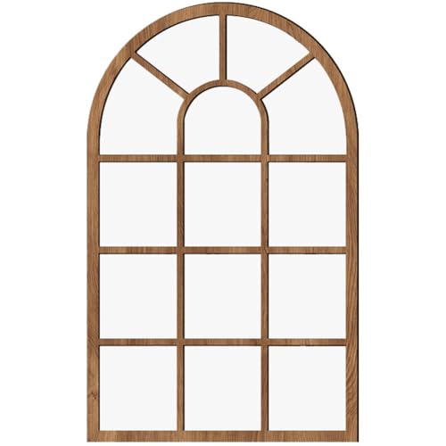 Dinntty Miroir Mural De Fenêtre avec Cadre en Bois, Décoration Murale Vintage Rustique en Forme De Fenêtre Arquée, Miroir Décoratif D'entrée De Ferme pour Salon,...