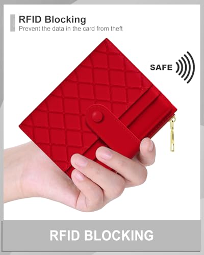 Womens Wallet, RFID Small Slim Wallets for Women, Compact Credit Card Holder, Cute Leather Bifold Ladies Purse with Zipper Coin Pocket and ID Window, Red4