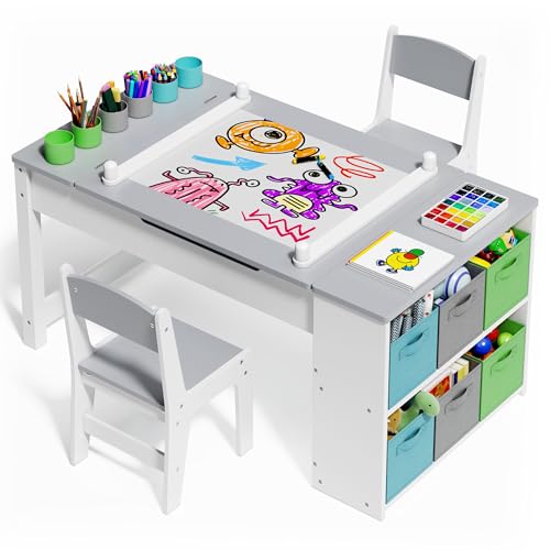 Gizoon Kids Art Table and Chairs with Removable Tabletop Storage,Toddler