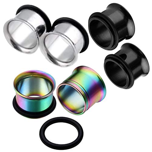 Jovivi 3 Pairs Mix-colors Hollow Stainless Steel Single Flared Ear Tunnels Plugs Expander Ear Gauges Stretcher Body Piercing Jewelry 8mm 0G