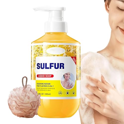 Gel de baño con azufre, limpiador y gel de ducha 3 en 1 de acción múltiple, limpieza profunda, refrescante, suave, para el cuidado diario del cuerpo, gel de ducha para mujeres y hombres (500ML)
