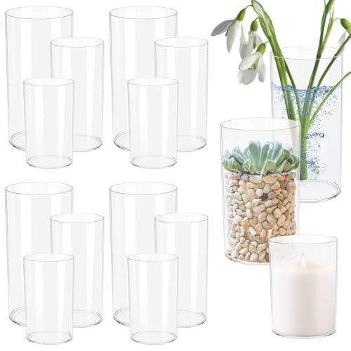 12 Set Clear Plastic Cylinder Vases (4pcs Each: 4", 6",