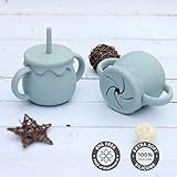 Mom's Aura 2-in-1 Silicone Baby Cups with Straw and Lid for Snacks, 8.5 oz Spill-Proof Sippy Cups, Training Cup for Toddlers Ages (Blue.) - Image 6