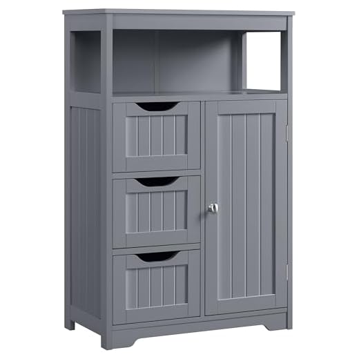 Yaheetech Badezimmerschrank, Unterschränke Beistellschrank mit 3 Schubladen, Einer Ablage und Schranktür, verstellbare Regalebene, Wohnzimmer, Küche, Flur, Holz, dunkelgrau