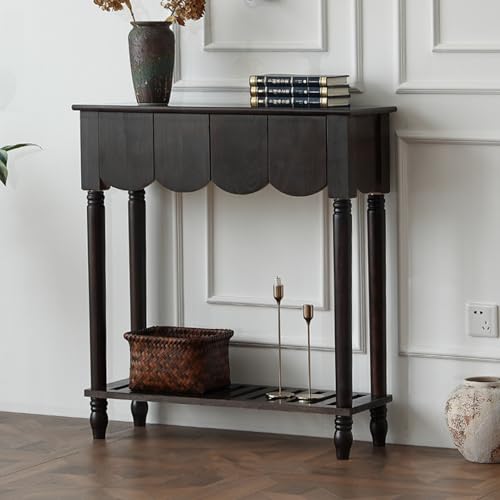 Mesa de entrada de madera maciza blanca, mesa de sofá con cajones y estante