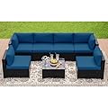 YOCONYO 7 Pieces Patio Furniture Sets, Outdoor Furniture Patio Conversation Set, All Weather PE Rattan Sectional Sofa with Cushions and Glass Table (Coffee-Peacock Blue,7 Pieces-S)