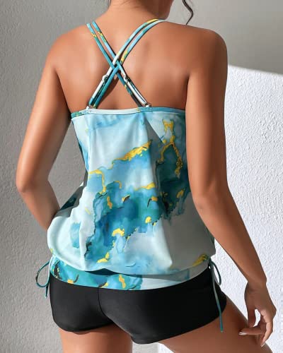 Esprlia Women 36 Piece Swimsuit Tummy Control With Boy Shorts V Neck Tank Top Bathing Suits #TOP1