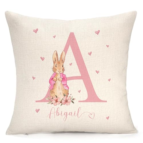 Personalised Flopsy Pink or Blue Peter Rabbit Cushion | Lovely Gift | Custom Cushion | Customised With Any Name & Initial |New Baby Present, 1st Birthday Gift | Pillow/Cushion