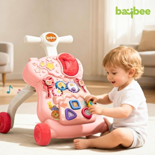 Image of Baybee Lilo Baby Walker for Kids, Baby Push Walker with Music, Rotating Gears & Grip Handle | Activity Kids Walker for Baby Toddlers | Walkers for 0 to 2 Years Boy Girl (Pink)