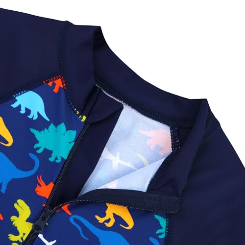 Image of HUAANIUE Toddler Boy Swimsuit Rashguard One-Piece Swimwear 0-6 Years | UPF 50+ sun protection, front zipper with chin guard, 4-way stretch quick-dry fabric, flatlock seams anti-chafing