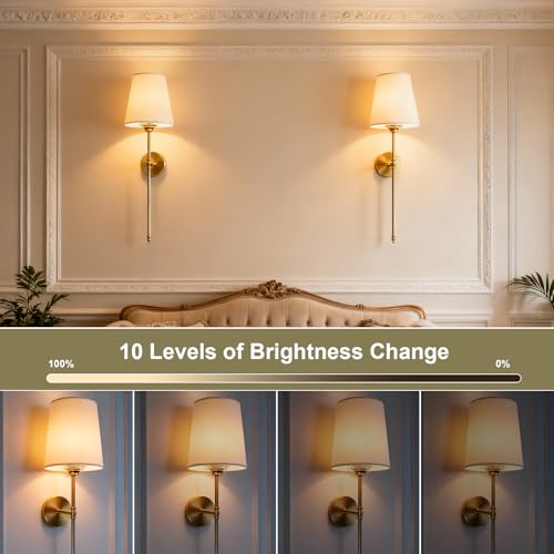 Image of Wall Sconces Set of Two, Battery Operated Rechargeable Wireless Sconces Wall Decor with Remote, RGB Dimmable Wall Lamp for Bedroom Living Room Hallway (Gold)