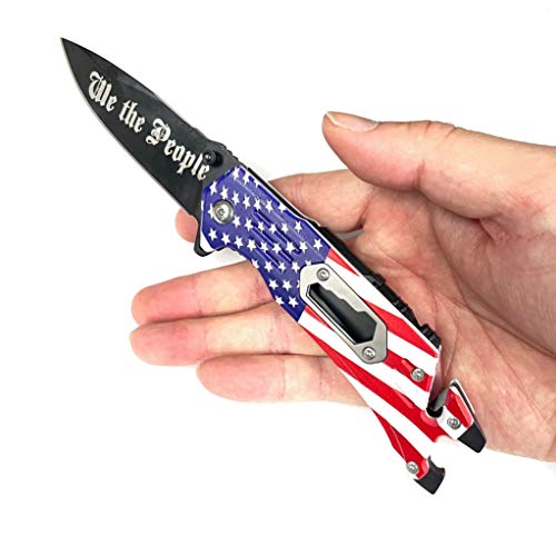 Blazing Steel 8 Inches Folding Knife I Drop Point Straight Edge I American Flag Handle I Camping I Outdoor I Hunting I Edc Pocket Knife I Proud Of America Knife (American Flag) #TOP3