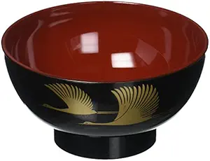 Happy Sales HSY55/BC Japanese Lacquer Crane Design Rice Soup Bowl, Black