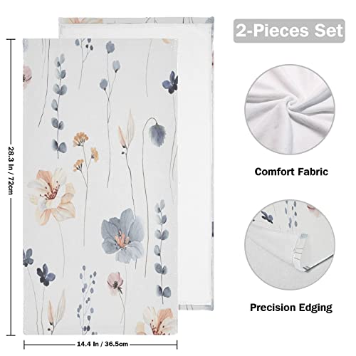 Shustary 2 Pack Watercolor Floral Hand Towels For Bathroom,Microfiber Soft Absorbent Blue Beige Flowers Modern Minimalist White Kitchen Dish Towels Decorative Bath Hand Towel For Face,Gym,Spa 14"X28" #TOP1