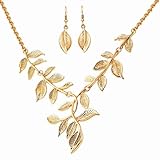 SHOP LC DELIVERING JOY ION Plated Yellow Gold Necklace Set - Gold Leaf Necklace and Earrings Set - Floral Costume Jewelry for Women Valentines Day Birthday Christmas Gifts for Women - 20 Inches