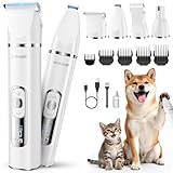 【コスパがいい】oneisall 4 in 1 犬 バリカン /IPX6 防水 防錆性能up/ペット 猫用 LED ディスプレイ 電池残量表示/犬用 足裏 バリカン/高精度 爪 耳裏 顔回り お尻 肉球/小型~中性 猫 狗 対応/FC08(白い)