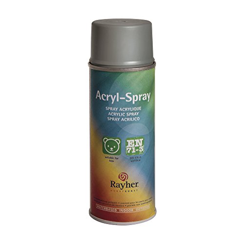 Rayher 34145610 Spray peinture acrylique, argent, brillant, 200ml, base aqueuse, surfaces multiples, décoration et rénovation d’objets