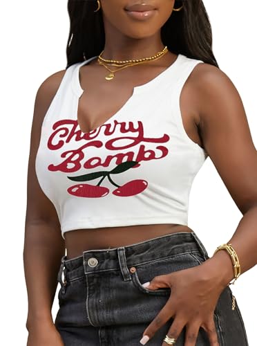 LovelyWholesale Sexy Crop Top for Women Graphic Tees V Neck Ribbed Tank Top4