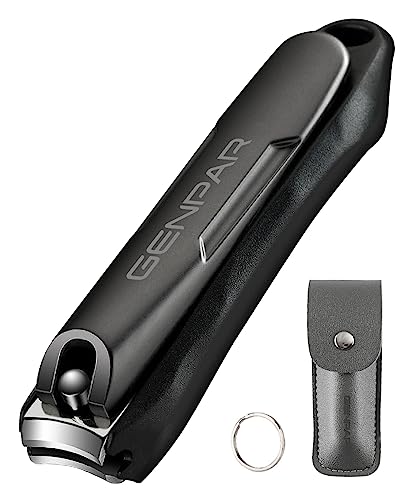 キャッチャー付き爪切り/ステンレススチール高耐久爪と内蔵爪やすりメンズ&レディース/人間工学に基づいたハンドルと太い爪用ワイドジョー付き/レザー収納袋、キーリング付きGENPAR