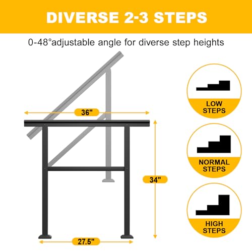 SPACEEUP 3 Steps Handrail,35 X 36 Handrails for Outdoor Steps Fit 0 to 3 Steps Transitional Handrail with Installation Kit Handrail for Stairs Outdoor Aluminum and Iron Stair Railing,Mirror Black