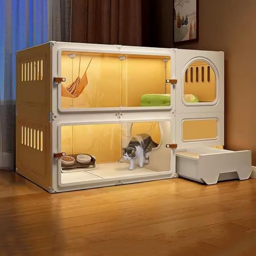 Dearolling猫キャット 猫 猫用 猫ケ 屋内用、大型 DIY 猫用囲い、通気性良好、猫用トイレ付き、1〜3 匹の猫に最適な運動場所 (2段105*45*70cm,ホワイト)