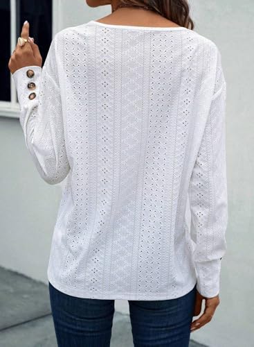 Dokotoo Women's Dressy Casual V-Neck Lace Blouses with Buttons