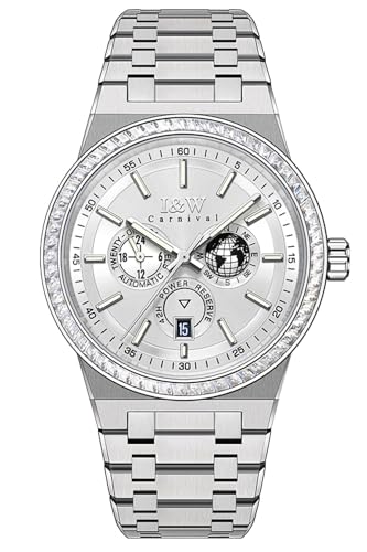 TEINTOP I&W Armbanduhren für Herren Mechanische Uhren Japanische Automatikwerk Multifunktionsuhr (Weiß)