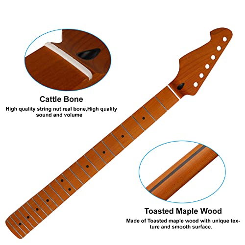 22Fret Yellowish Matte 9.5" Electric Guitar Neck St Left Hand Canadian Roasted Maple Electric Guitar Neck, Cow Bone Nut #TOP2