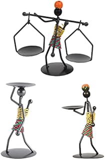 Balacoo 3pcs Tealight Candle Holders African Figurine Candle Holder Iron Ethnic Vintage Style Tea Light Holders Statue Decor Collectible