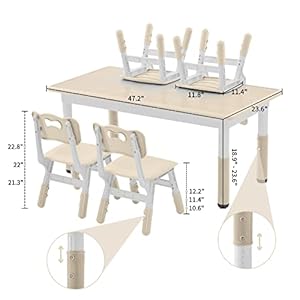 Toddler Table and Chairs Set for 4, 47.2''L x 23.6''W Kids Study Table and Chair Set, Height-Adjustable, Graffiti Desktop, Children Activity Table for Daycare, Classroom, Home Toddler Table and Chairs Set for 4 472L x 236W Kids Study Table and Chair Set Height Adjustable Graffiti Desktop Children Activity Table for Daycare Classroom Home