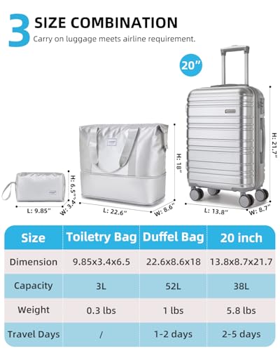 Image of LARVENDER Carry on Luggage 22x14x9 Airline Approved, 20 Inch Hardside Suitcase with Wheels TSA Lock, PC+ABS Lightweight Travel Luggage Sets for Women, Glossy Silver, 3 Piece Set