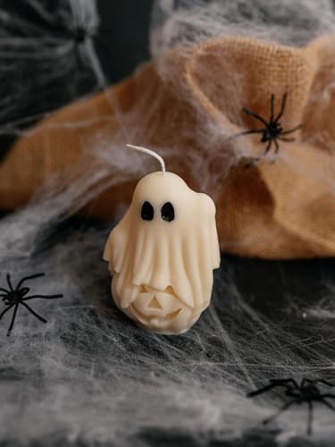 Image of Ghost Pumpkin Halloween Candle Pack of 5 - Ivory Spooky Decorative Figurines for Festive Home Decor, Fall Table Centerpiece & Halloween Party Decoration