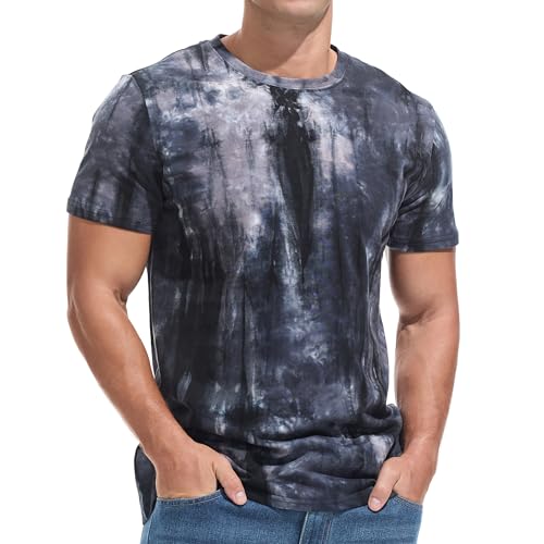 YININF Men's T-Shirts Hipster Short Sleeve Solid Color Crew Neck Cotton Soft Fitted Tees, 711 Dark Grey, XL