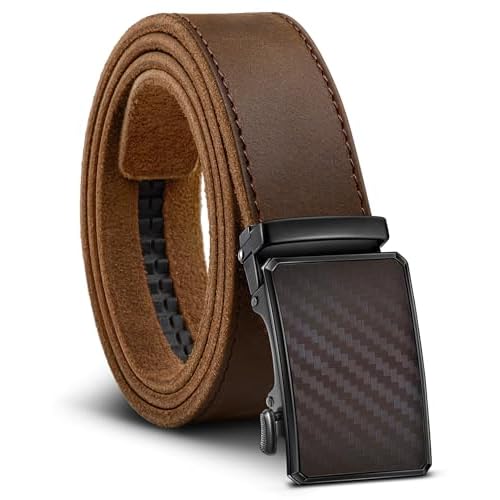 BULLIANT Men's Full Grain Leather Ratchet Belt Trimmable 1 3/8“-Gift Boxed | Smooth Sliding | Micro Adjustable Fit | Tailored Size | Holeless Understated Elegance