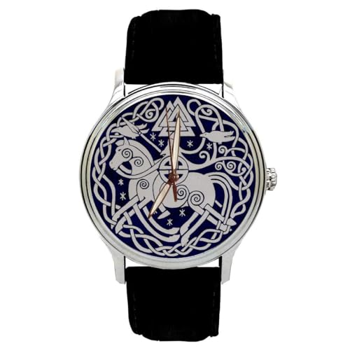 Odin On Sleipnir, Norse Mythology Original Valhalla Art Solid Brass Watch with Handmade Valknut Box