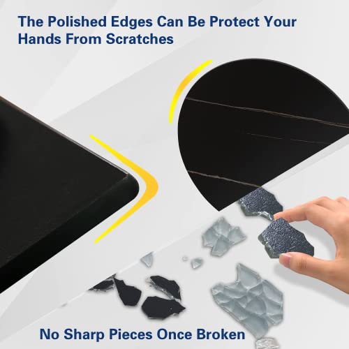 Murrey Home Tempered Glass Cutting Board Glaze Print Set Of 4, Non Slip Glass Trays For Kitchen Countertop, Black Marble, Scratch, Heat Resistant Glass Plate, Rectangle & Round #TOP5