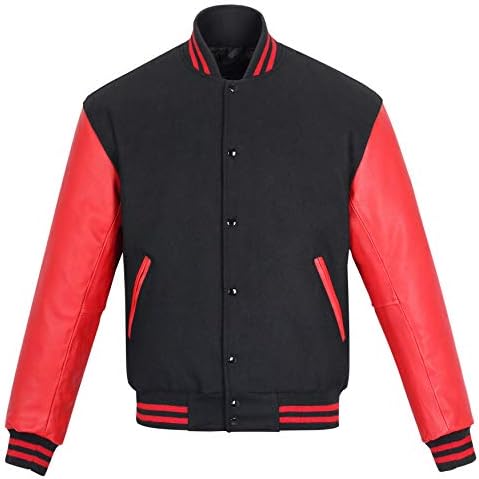 Sledwise Baseball Letterman Varsity Jackets – Wool and Leather Premium Quality Unisex Basketball Jacket (X-Large, Black/Red)
