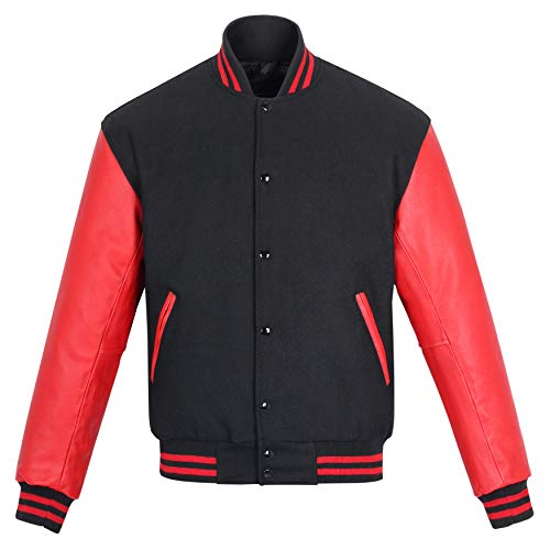 Sledwise Baseball Letterman Varsity Jackets – Wool And Leather Premium Quality Unisex Basketball Jacket (X-Large, Black/Red) #TOP4
