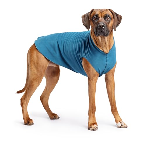 Image of Goldpaw Stretch Fleece Dog Sweater - with Spandex for 4-Way Stretch - Soft, Comfortable Dog Coat - Machine Washable - Made in the USA - Marine Blue - Size 26