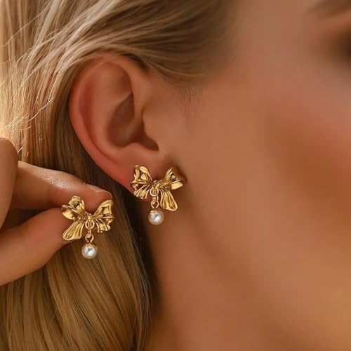 Aretes clip dorados con diseño de lazo para mujer miniatura 3