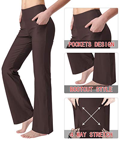 Image of Zeronic Women's Bootleg Yoga Pants with Pockets Long Bootcut Workout Running Pants Tummy Control Pockets Work Pants for Women